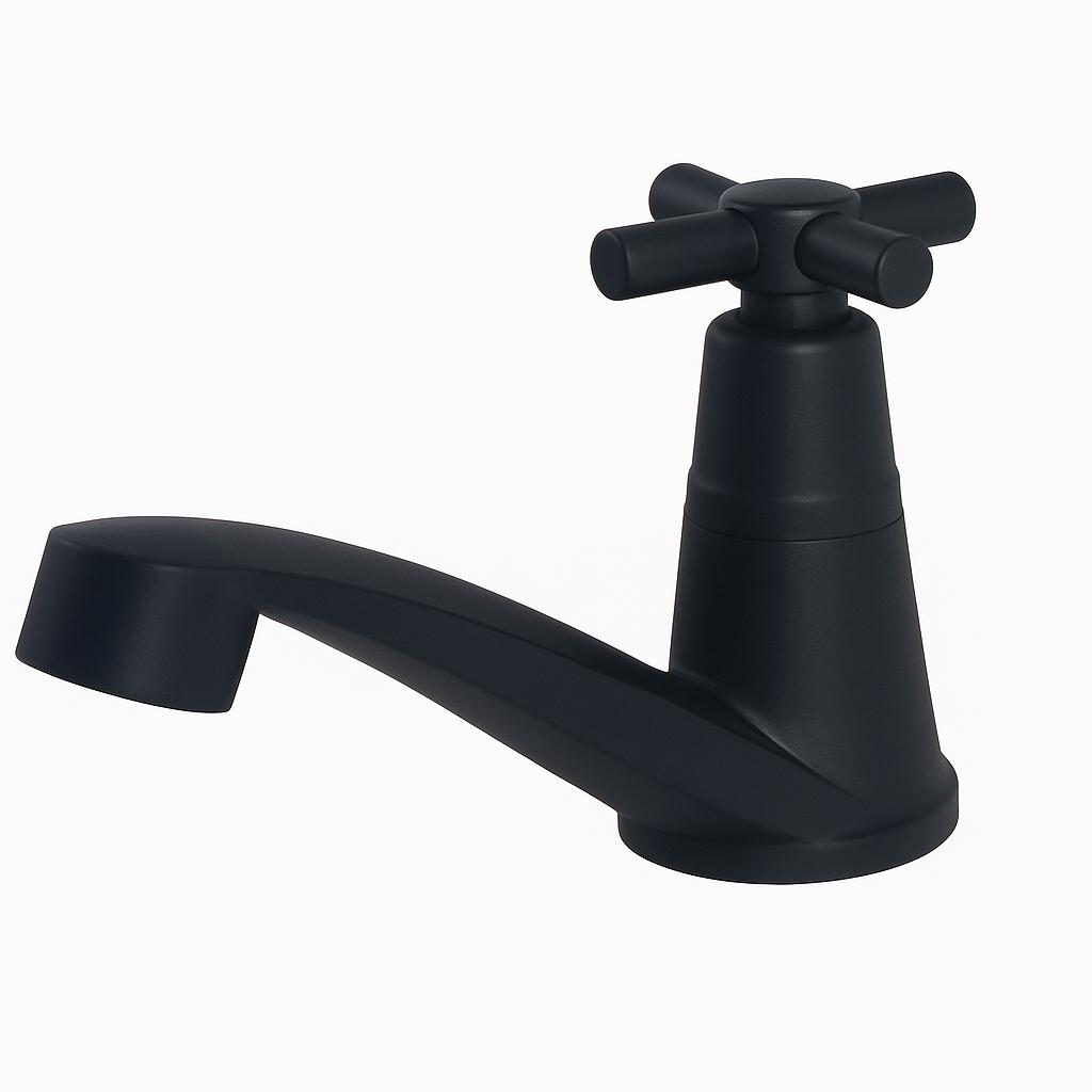 LLAVE LAVAMANOS SENCILLA
•EN ABS
•ACABADO NEGRO MATE
•MANIJA TIPO CRUCETA
•UNIFER