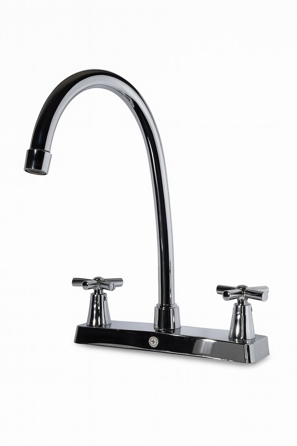 LLAVE MEZCLADOR LAVAPLATOS 8" MANIJA TIPO CRUCETA-CUELLO CISNE CROMADO