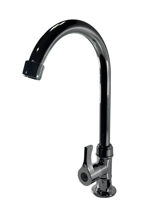LLAVE LAVAPLATOS SENCILLA CROMADA
•CUERPO Y CUELLO METALICO
•MANIJA TIPO PALANCA
•CROMADA
•CUELLO CISNE
•D´TURIN
