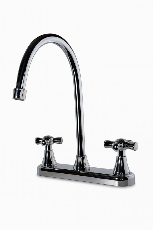 LLAVE LAVAPLATOS DE 8" EN ABS •CUELLO TIPO CISNE ALTA•ACABADO CROMADO•MANIJA TIPO CRUCETA CIERRE RAPIDO•GRICOL