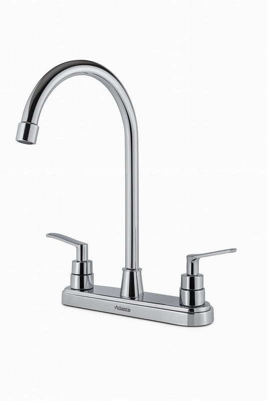 LLAVE LAVAPLATOS 8" DOBLE MANIJA TIPO CUELLO CISNE- ACABADO CROMADO