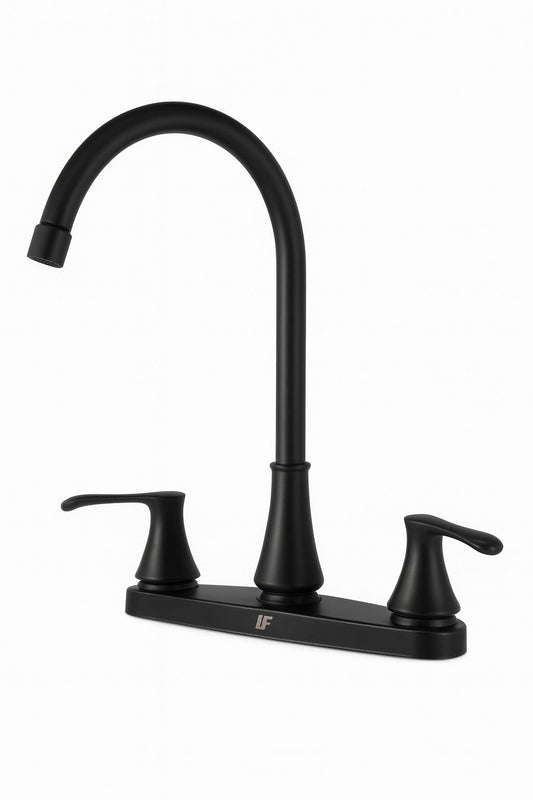 LLAVE LAVAPLATOS DOBLE MANIJA CUELLO DE CISNE-ACABADO NEGRO MATE